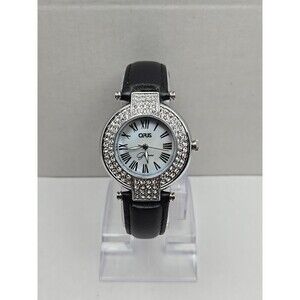 Opus Glamorous Womens Watch MOP 36mm Pave Crystal Black Leather New Battery
